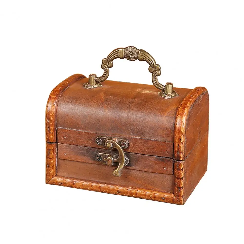 Earrings Case Excellent Vintage Wooden Storage Box with Lock Mini Jewelry Box  Retro Treasure Chest with Lock for Home