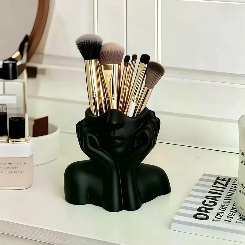 Human Face Shape Makeup Brush Holder - Beauty Makeup Storage Box Woman Face Design Portable Storage Box