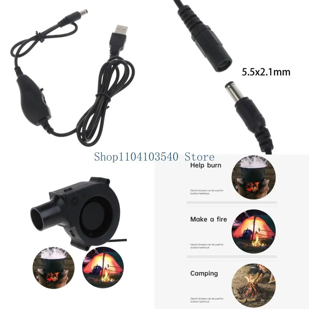 

02DC BBQ Air Blower USB 5V 12V 5.5x2.1mm Portable Lightweight Electric BBQ Fan Outdoor Cooking Camping Picnic Accessory