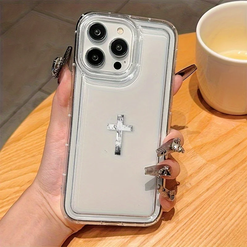 

Simple cross pattern phone case for iPhone 17 16 15 14 13 12 11 Pro/ Max/Plus shock-proof rear cover anti-fingerprint