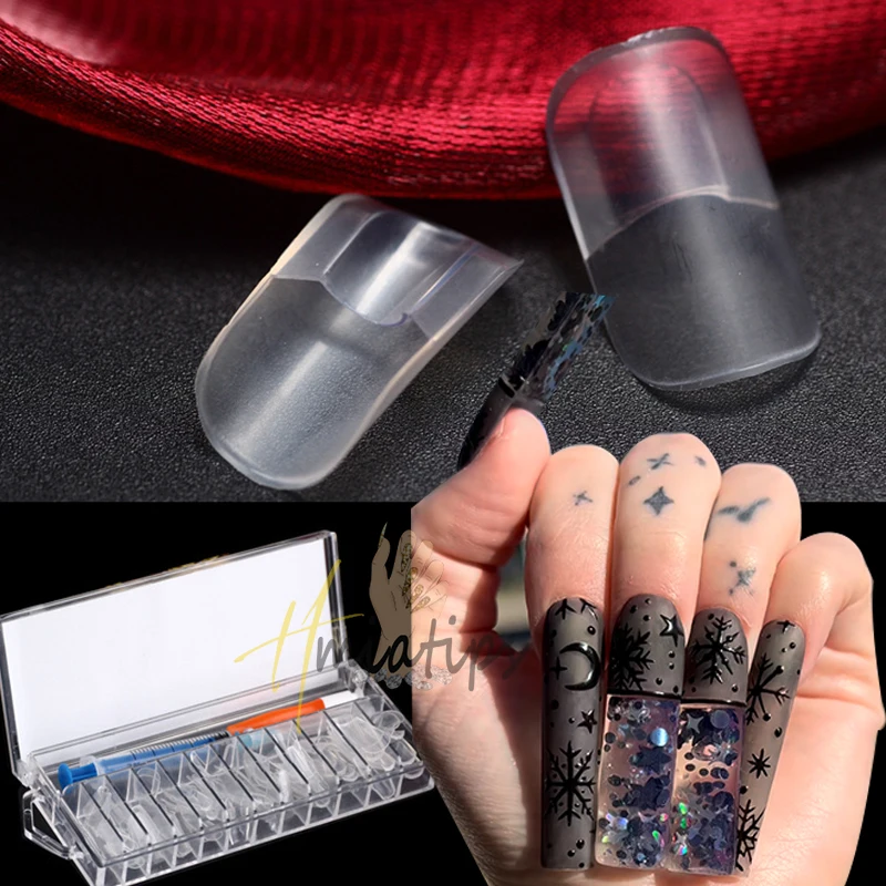 

Квадратные прозрачные акриловые накладные ногти с прозрачной глазурью, полное покрытие, квадратный Средний гроб, искусственные ногти, инструмент