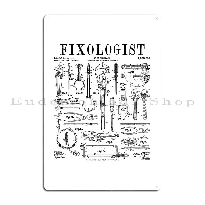 Fixologist Plumber Plumbing Tools Vintage Patent Print Metal Plaque Poster Decoration Living Room Designing Club Tin Sign Poster