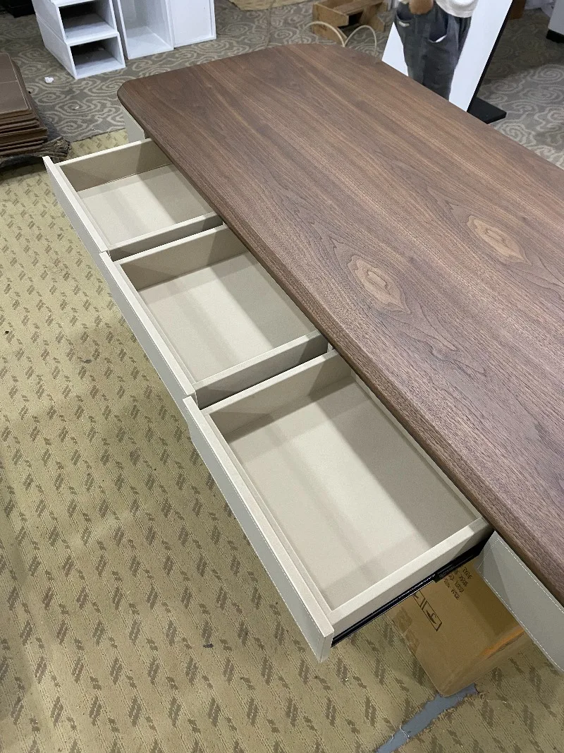 Office Table, Walnut Desk, Office Desk and Chair Set, Retro Walnut Wood Veneer, Computer Desk, Italian Executive Office Desk Set