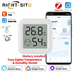 Tuya zigbee 3.0 sensor de umidade temperatura app termômetro controle remoto via vida inteligente para trabalho em casa inteligente com yandex alexa