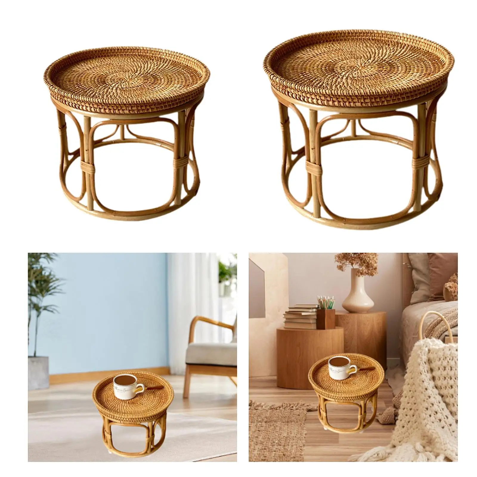 Rattan Side Table Home Decor Ornament NightStand for Farmhouse Proch Balcony