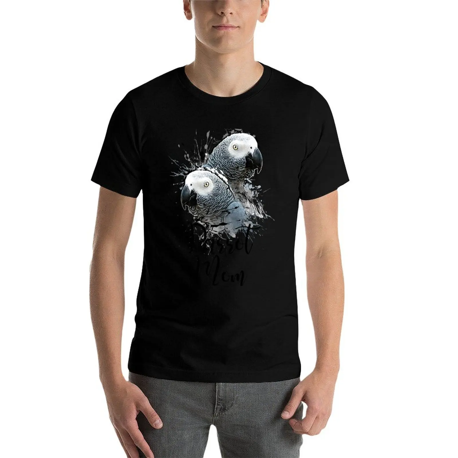 

Color Splatter African Grey Parrot Mom White T-Shirt t shirt man cotton t shirt man luxury printed t shirts for man T-Shirt