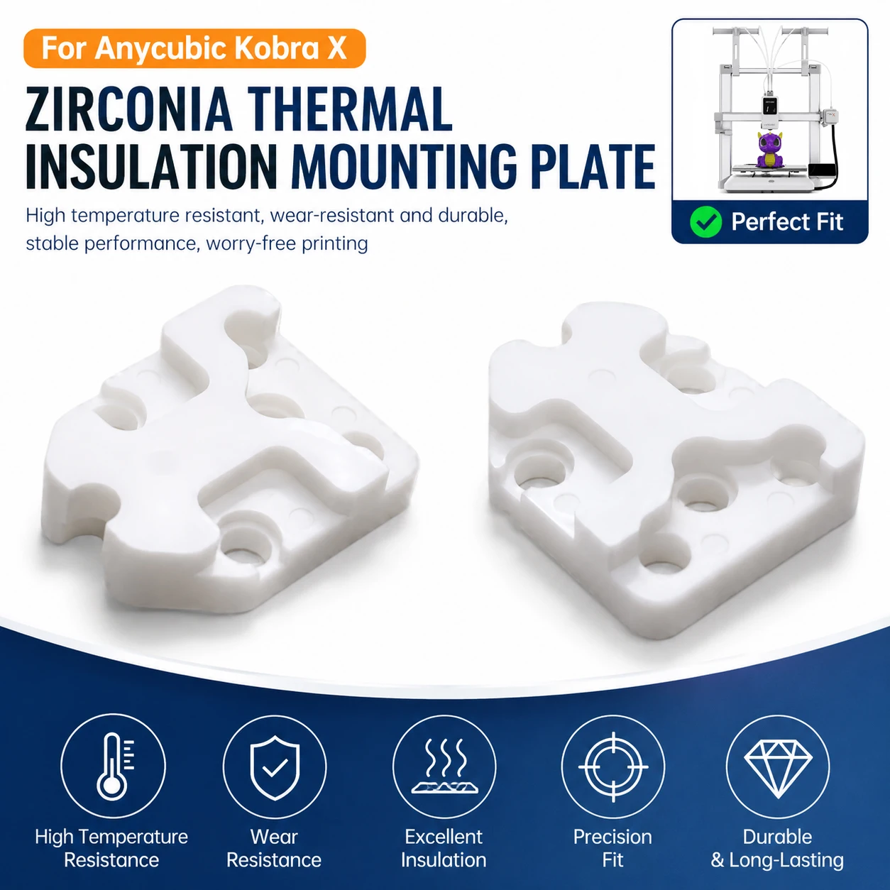 Anycubic Kobra X Heizbaugruppen-Kit mit Zirkonoxid-Isolierplatte, Hotend-Ersatzteile – Detail 2