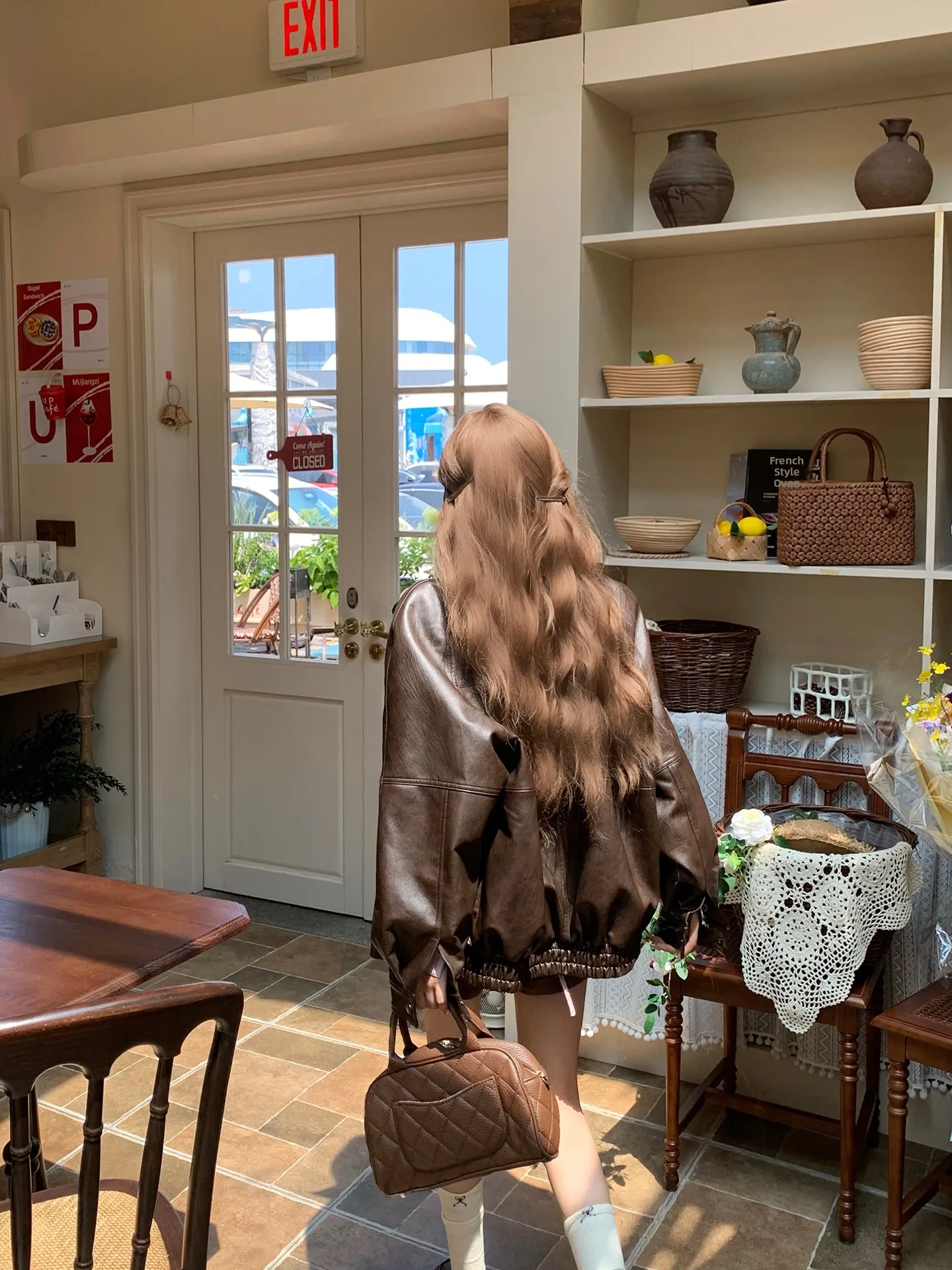 Caramel Color Korean Sle Women's Jaet Coat Spring New Arrival Seven Simp Slip PU Leather Long Sve Zipper Closure