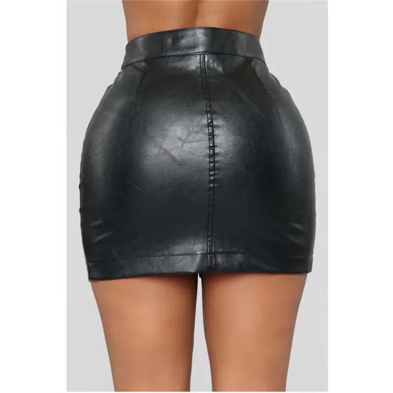 Fashion Bodycon Black Faux Leather Skirt Saia De Couro Feminina 5XL High Waist Zip PU Leather Mini Pencil Skirts Saias Femininas