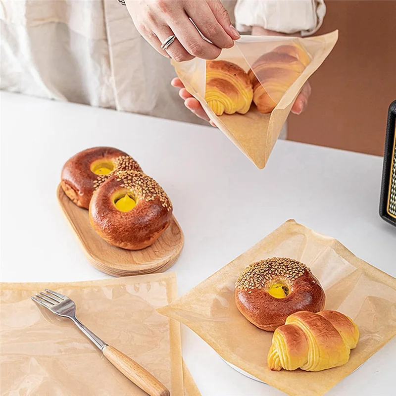 

HGFLE-100 шт. термосваренные хлебопекарные пакеты, жиронепроницаемая крафт-бумага, упаковка для печенья, пакеты для торта для упаковки, тесто для пончиков, выпечки
