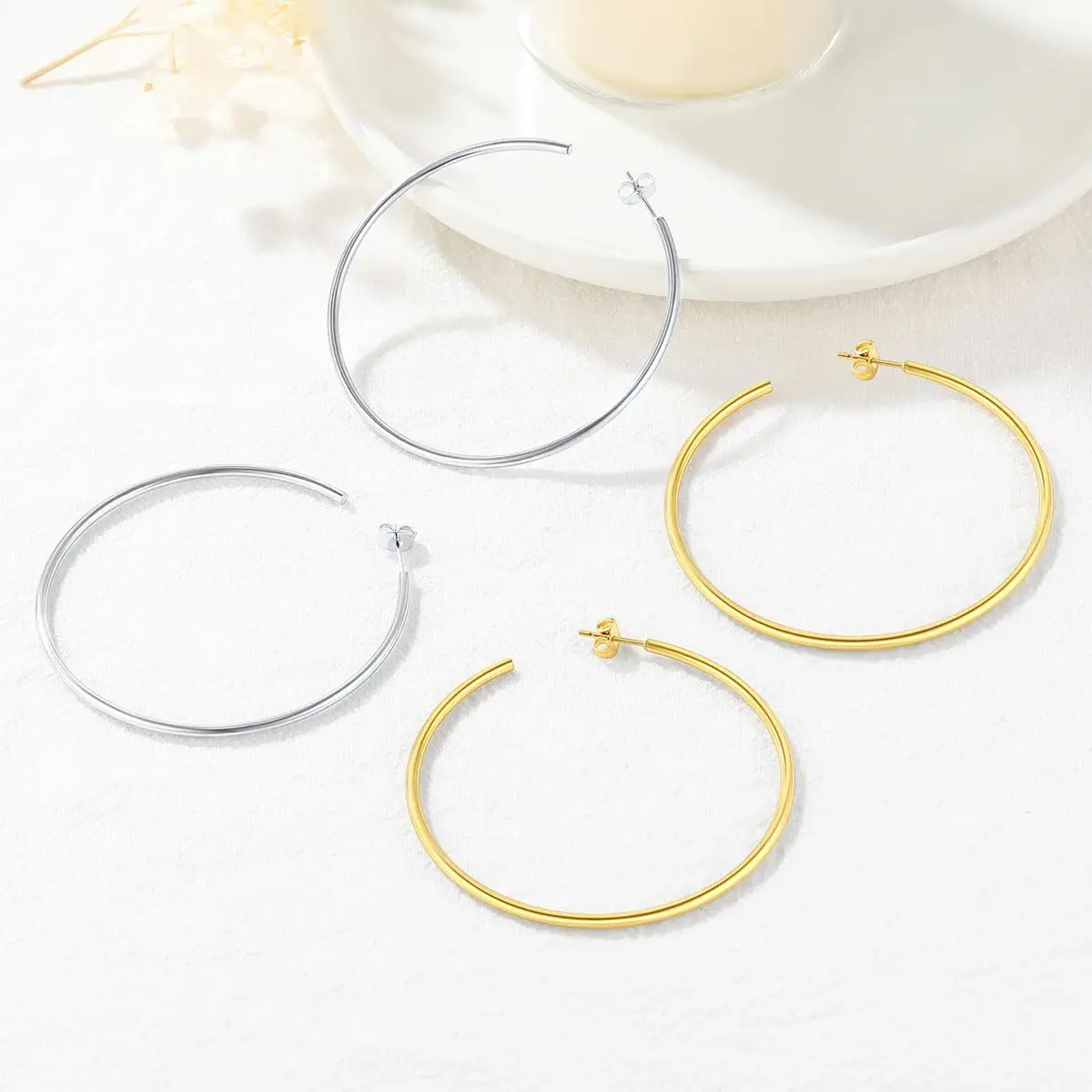 U7 60mm Large Hoop Earrings for Woman Big Shinny Plain Round Tube Lightweight Hyperbole Hoop Earrings Jewelry Gift