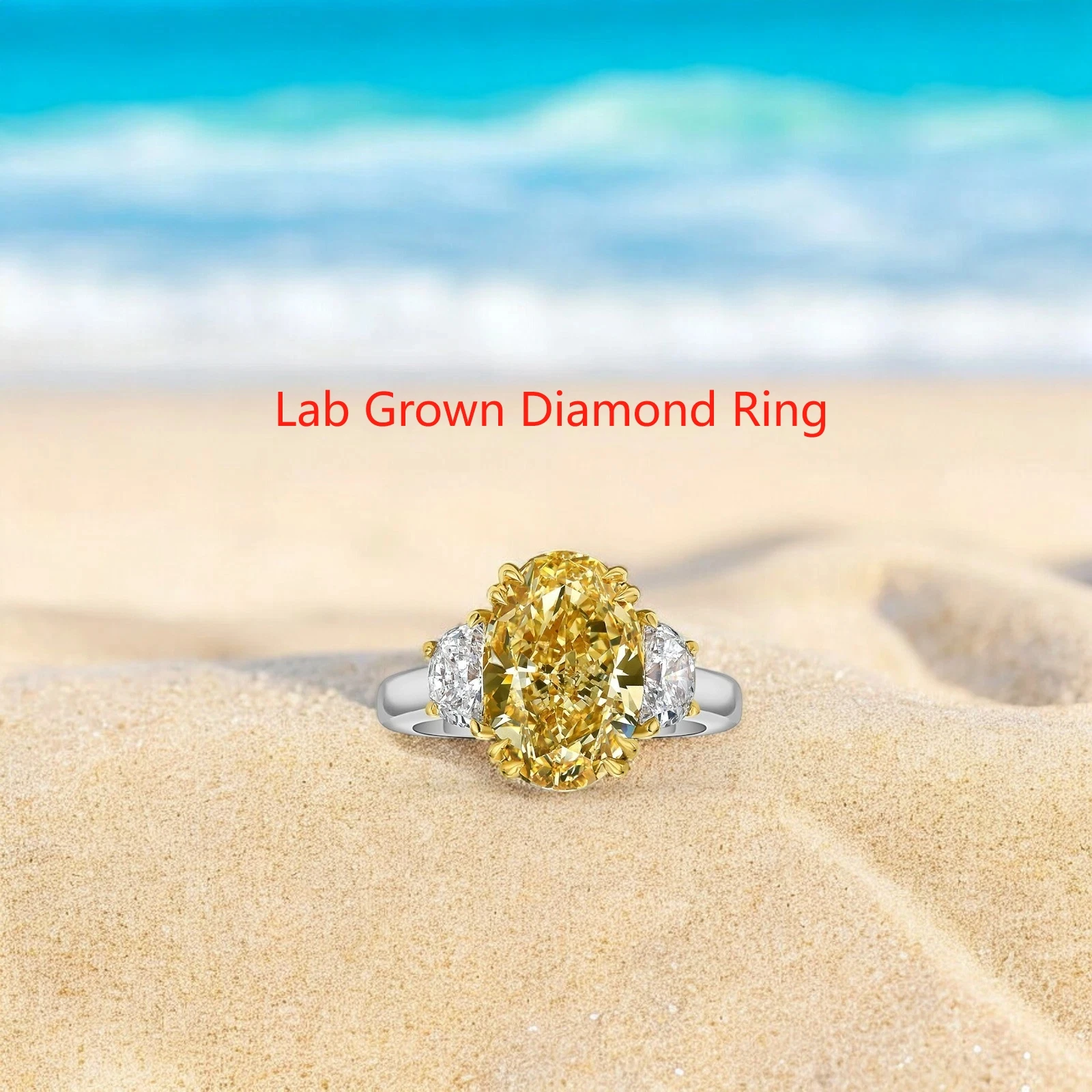 

Желтый выращенный в лаборатории бриллиант VS-VVS Корзина из желтого золота 14 карат и платиновый ремешок 950 2,5 карата Основной камень IGI Кольцо с бриллиантом овальной огранкой для женщин