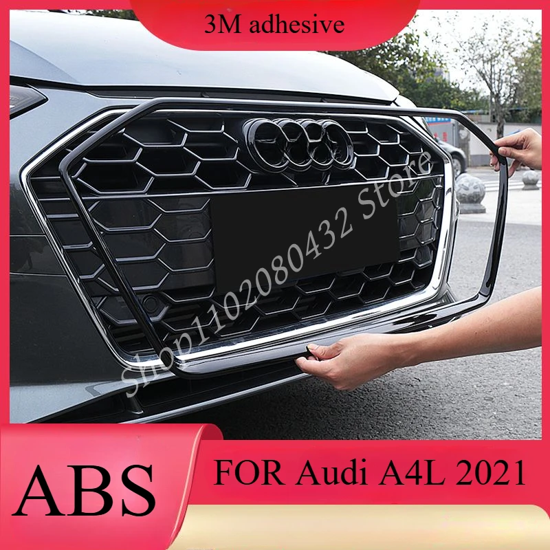 FIT FOR Audi A4L 2021 ABS carbon fibre Glossy Black front bumper grill forming strip cover trim delete