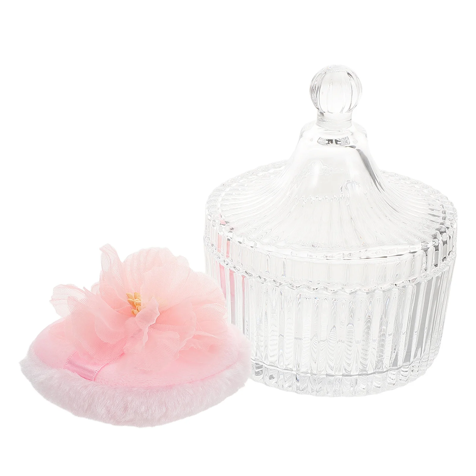 

Powder Puff Storage Box Decorative Jars Glass Containers Clear Dustproof Makeup Body Powder Velvet Flocked Long Short