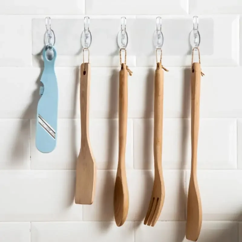 Transparent Adhesive Coat Rack Wall Mounted 3/5/6 Standard Hooks Wall Coat Rack Hangers For Bathroom Kitchen Closet