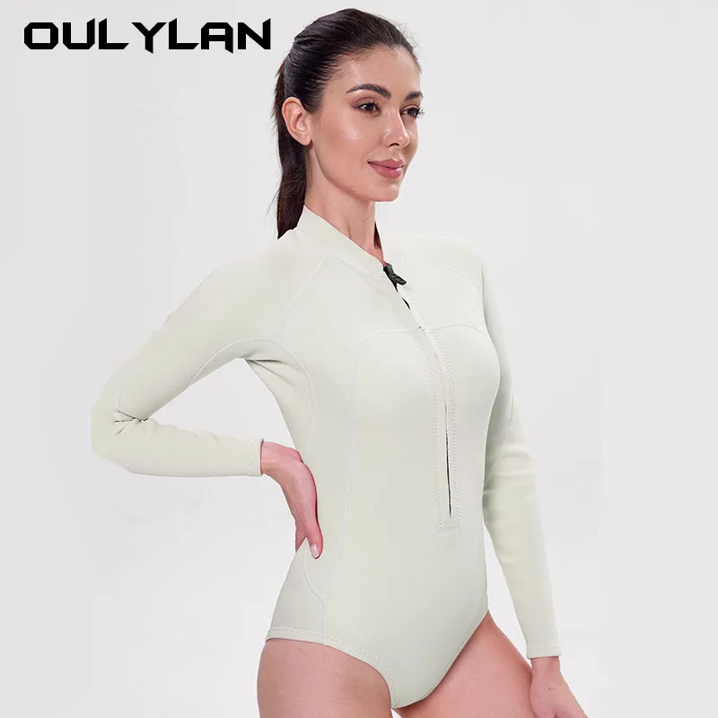 Summer Women 2MM Neoprene Bikini Wetsuit Long Sleeve Skin Diving Suit Sun-proof Surfing Snorkeling One Piece Swimwear