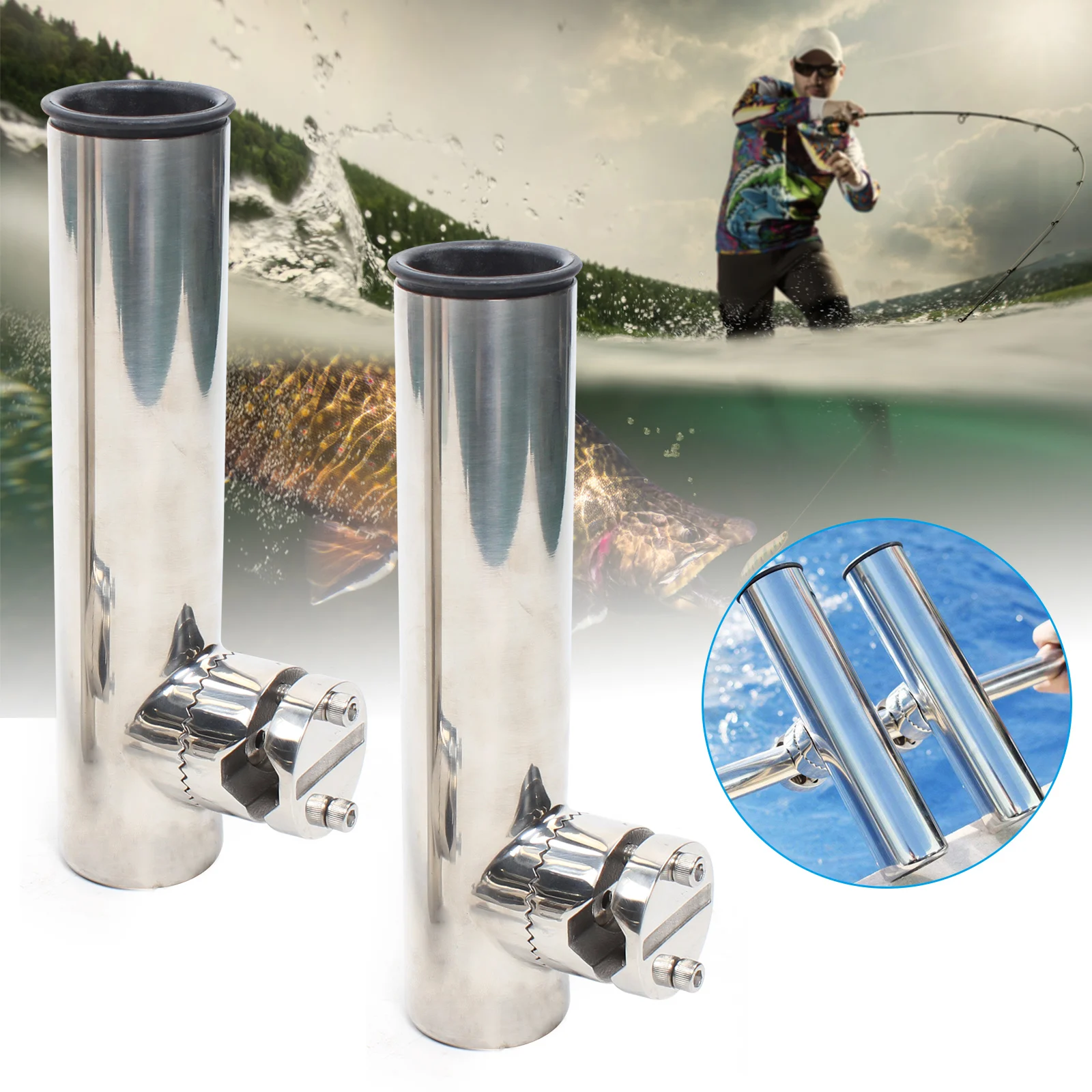 2pcs Stainless Steel Fishing Rod Holders for Fishing Boats For rails from 19 mm (3/4 