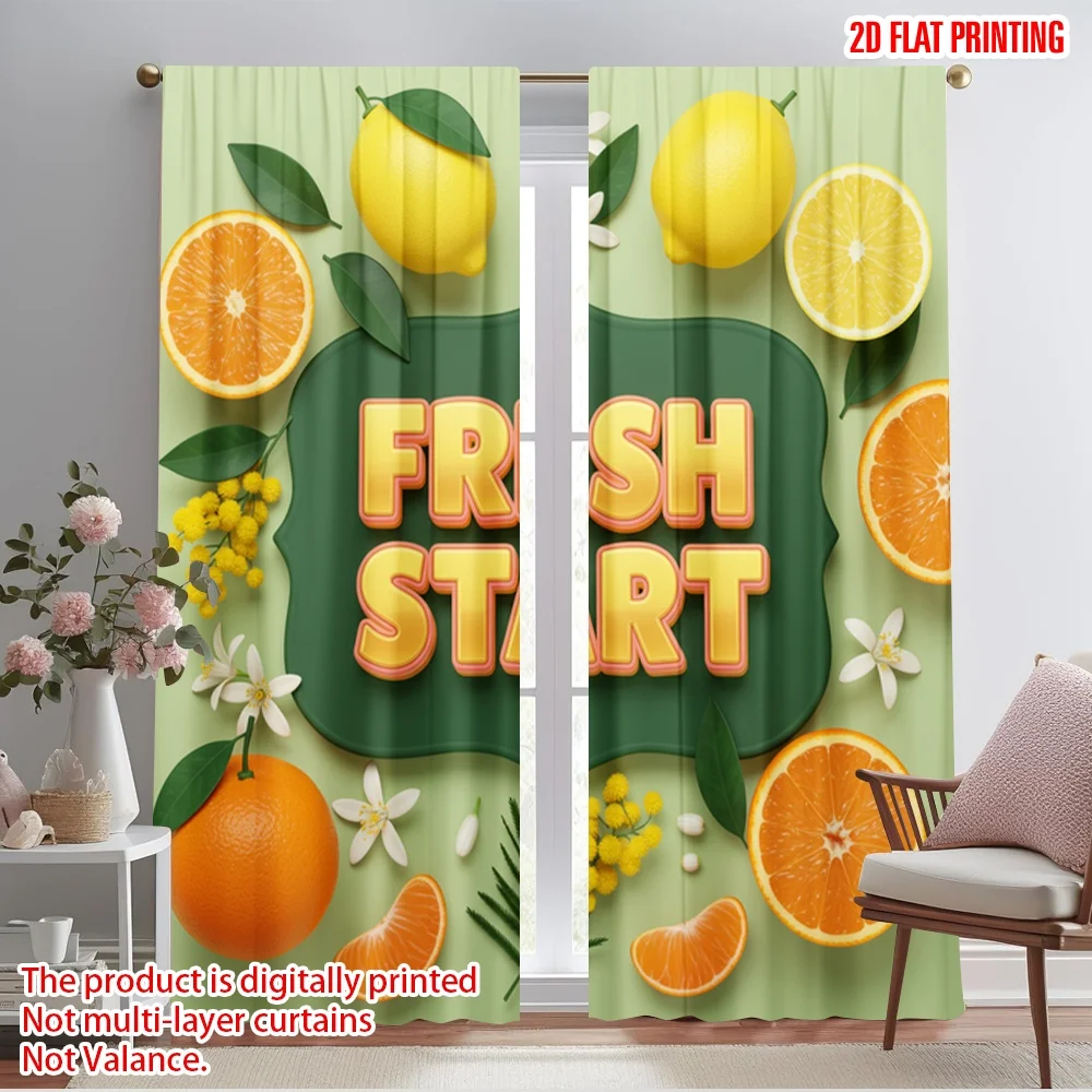 

2pcs 2D flat printing Curtains Fresh Start Citrus Flowers Polyester Without Electricity Party Decorations Use for All Occasions