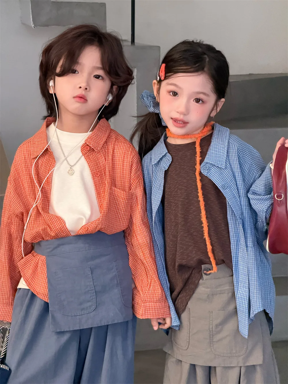 Shirt 2026 Spring and Summer New Childrens Clothing Korean Style Boys and Girls Fashion Leisure Lazy Lapel Fine Plaid Shirt - view 5