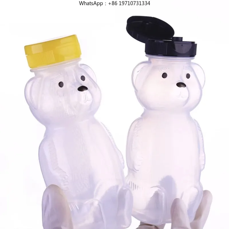 300 Pieces 230ML/12oz Soft Squeeze PE Honey Bottle with Cap Food Grade Bear Honey Jar Dispenser for Kitchen Storage