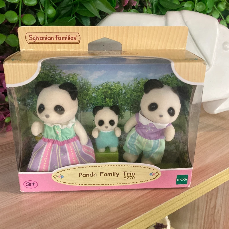 Sylvanian Families Chocolate Rabbit And Panda Family Trio Simulation Surface Flocking Plastic Material Playing House Kids Toys