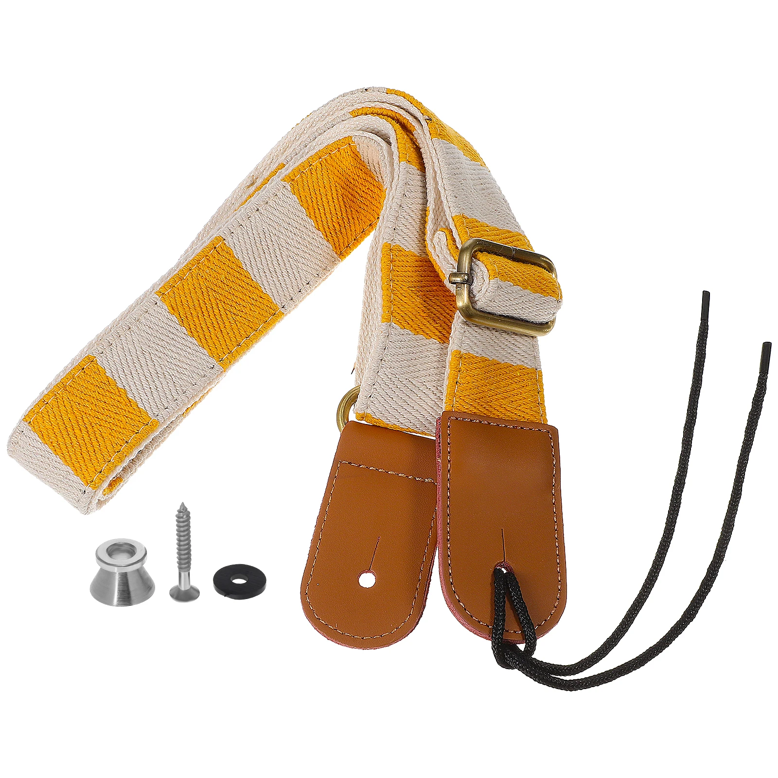 

Ukulele Strap Adjustable No Drill Orange Yellow Plaid Tail Pin Comfortable Headstock Strap Guitar Straps Acoustic