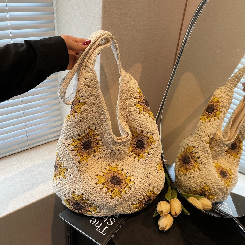 

Artistic one shoulder woven bag for women, 2025 new leisure vacation style large capacity underarm tote bag