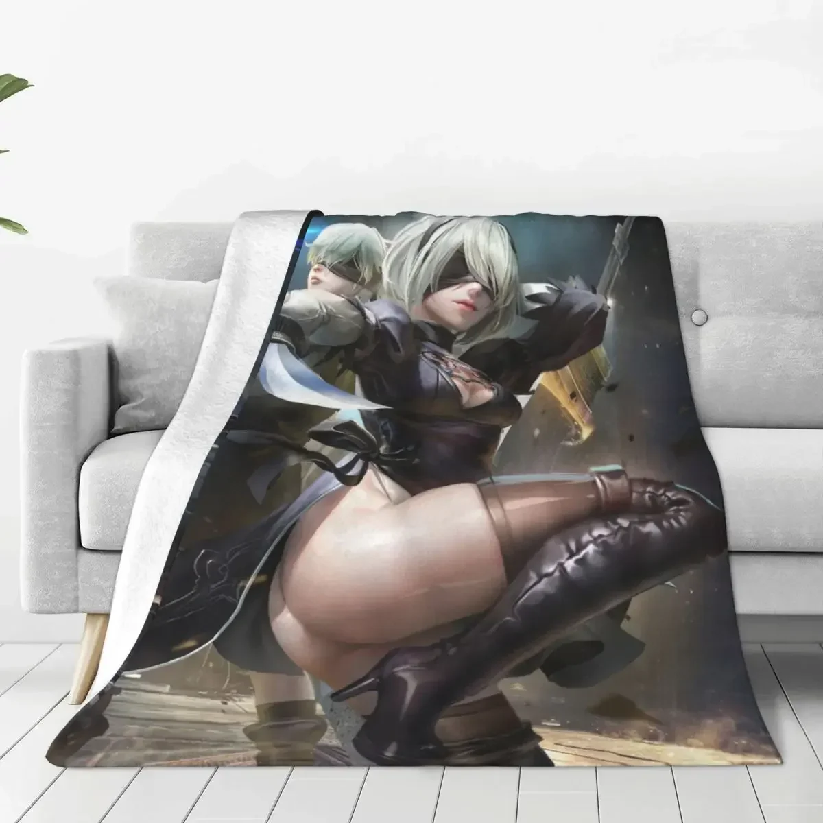 Sex Girl NieR Automata Velvet Throw Blankets 2B 9S Game Blankets for Bedding Travel Soft Plush Thin Quilt