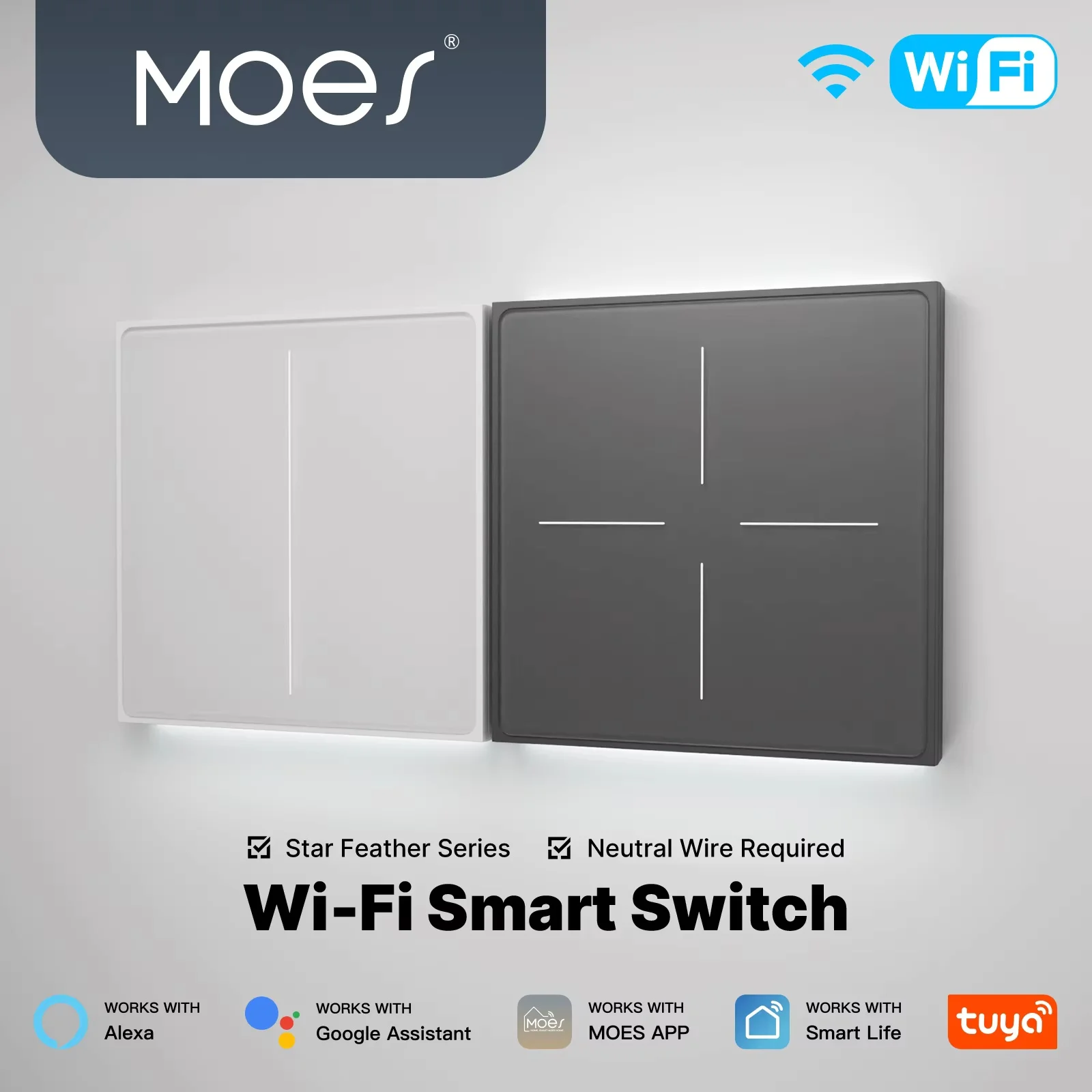 MOES Smart Star Feather Switch WiFi EU, Air Touch & Neutral Light,Tuya App Control, Works With Alexa & Google​​