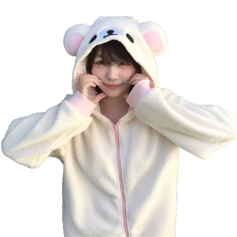 Rilakkuma Y2K Hoodie Pyjama Set Niedliche Japan Bär Nachtwäsche Mädchen Fleece Gefüttert Mit Kapuze Homewear Anzug Herbst Winter Loungewear Neu
