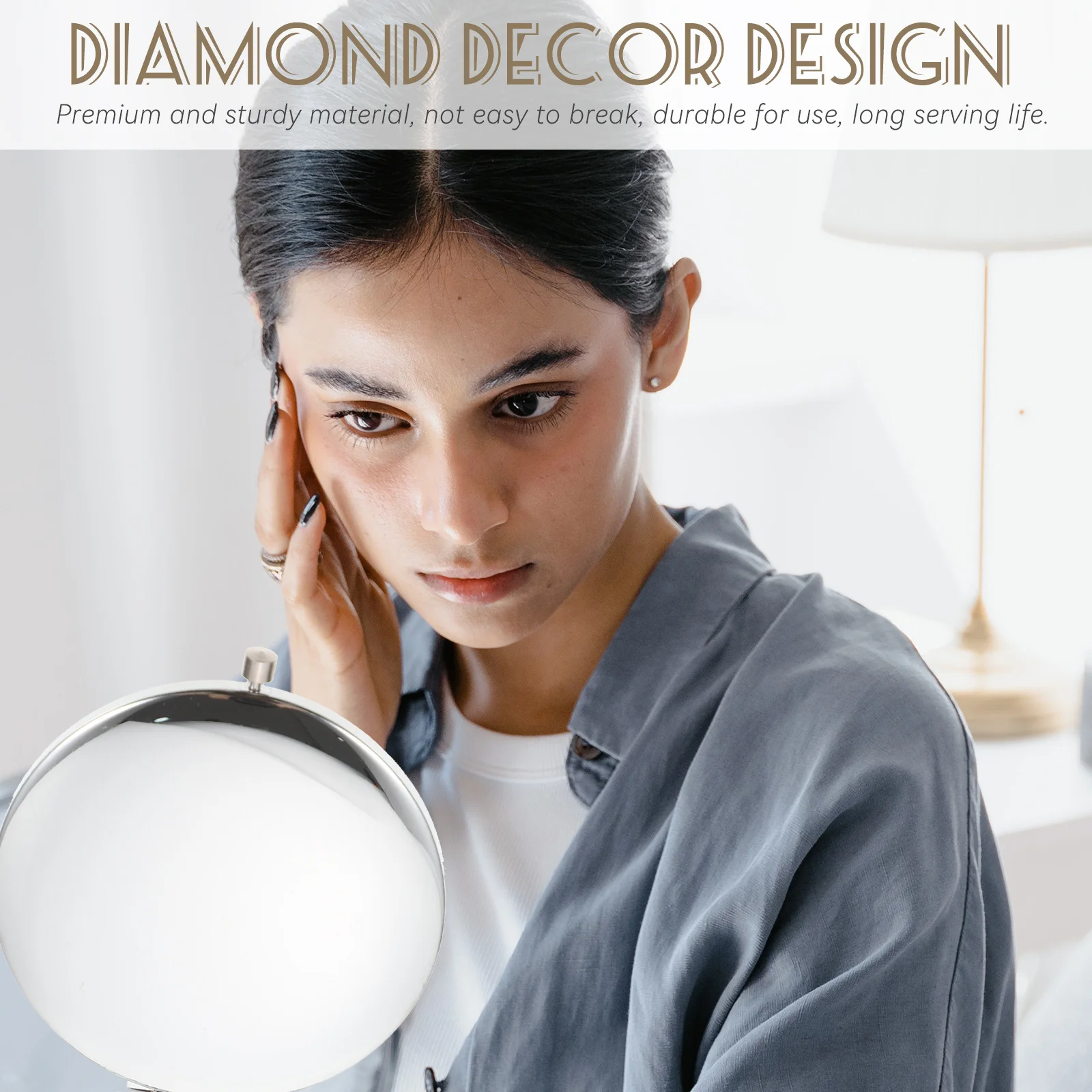 Espelho de bolso redondo compacto mini espelho elegante portátil decoração diamante leve durável para maquiagem e viagens