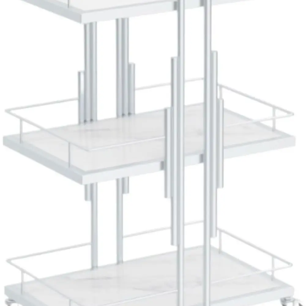 

3-х уровневая белая тележка на колесиках для салона, спа-салона и спальни — 75x30x45см