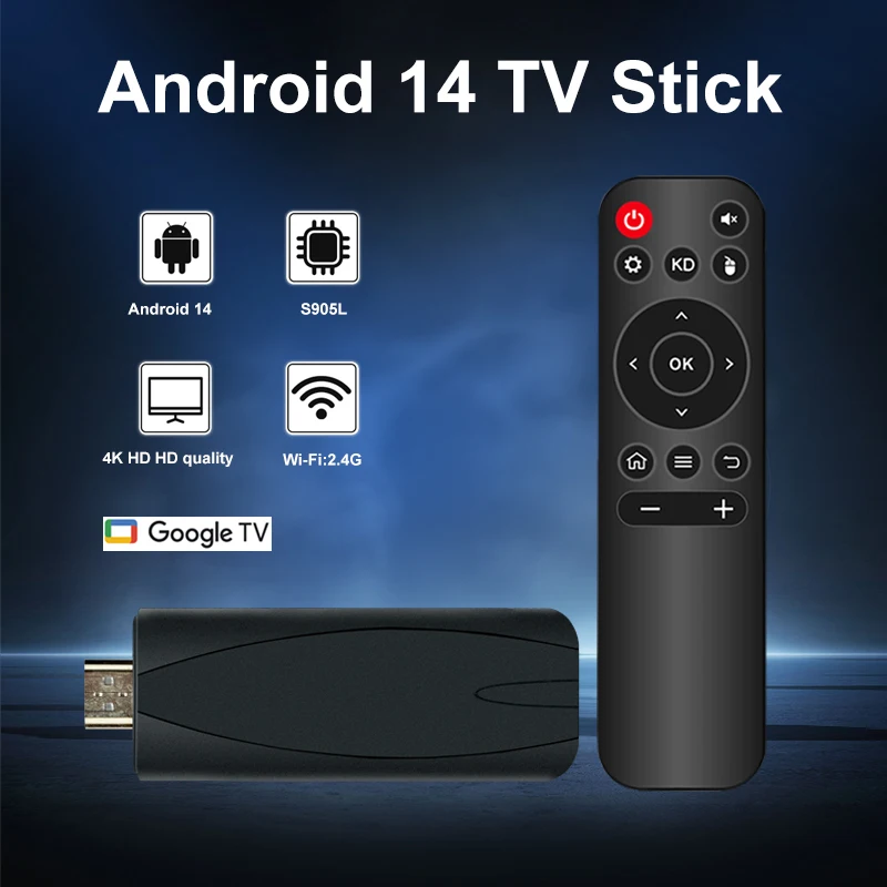 OM TV Stick Smart Android14 TV Stick S905L H.265 1080P HD TV box 2.4G WiFi TV استقبال لمشغل الوسائط Google YouTube Netflix
