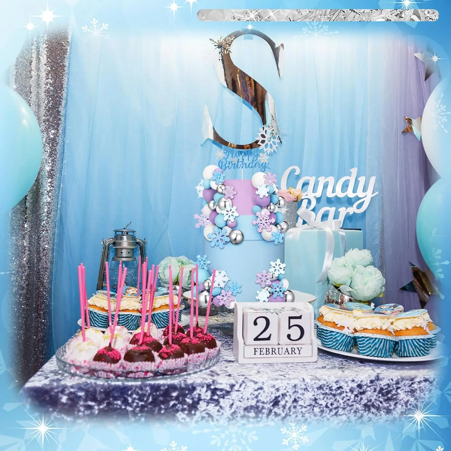 Schneeflocken-Kuchenaufsatz, alles Gute zum Geburtstag, Kuchenaufsatz, mehrfarbige Kugeln, Kuchendekorationen für Weihnachten, Neujahr, Winterparty – Detail 6