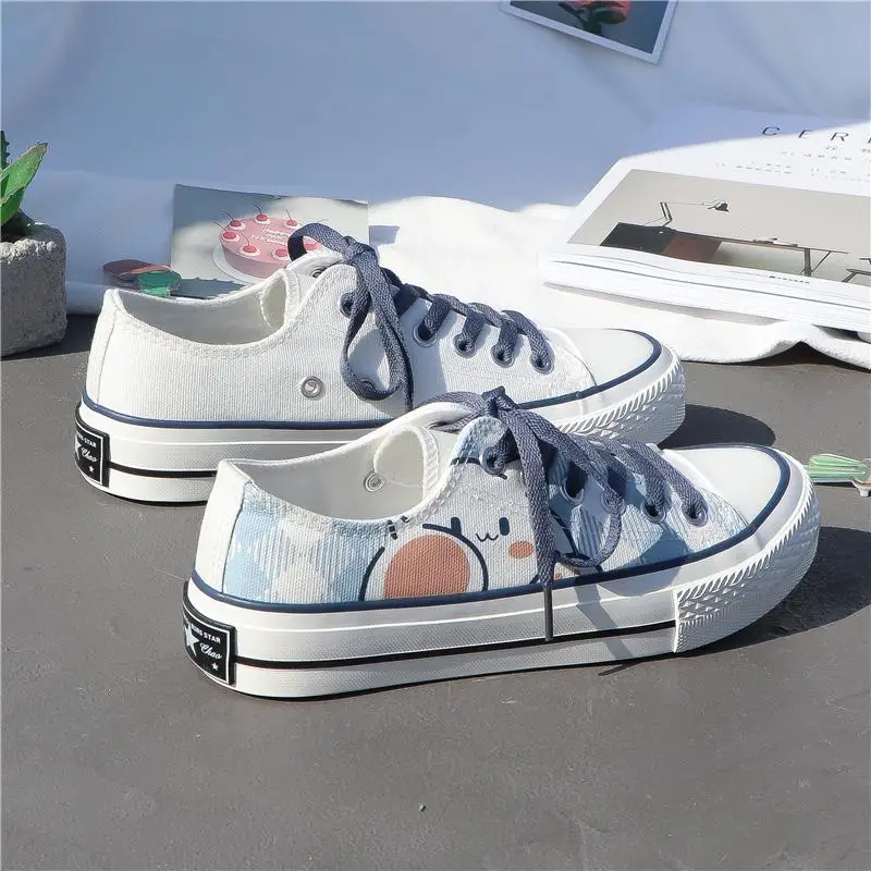 real photo new 2024 Canvas Shoes Women's All-match Korean New Style Blue Women's Low-top Trendy Sneakers For Students Flat shoes