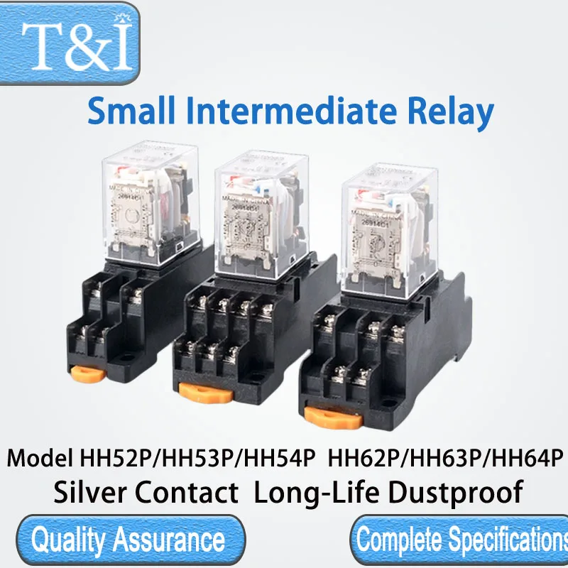 10 PCS Small Intermediate Electromagnetic Control Relay With Base AC DC 12V 24V 220V Model HH52P/HH53P/HH54P HH62P/HH63P/HH64P