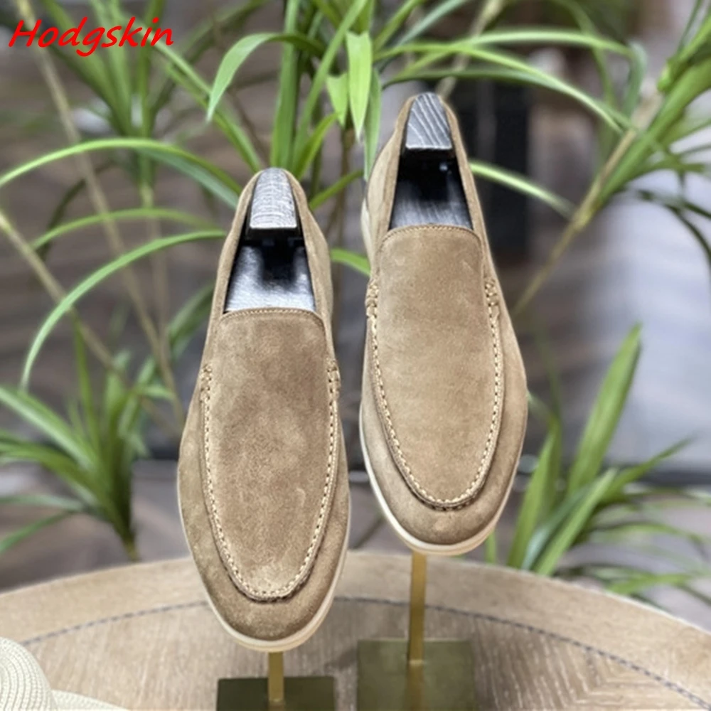 Cow Suede Men Shoes Genuine Leather Breathable Slip On Casual Shoes Round Toe Solid Sewing 2024 Newest Comfortable Men's Loafers