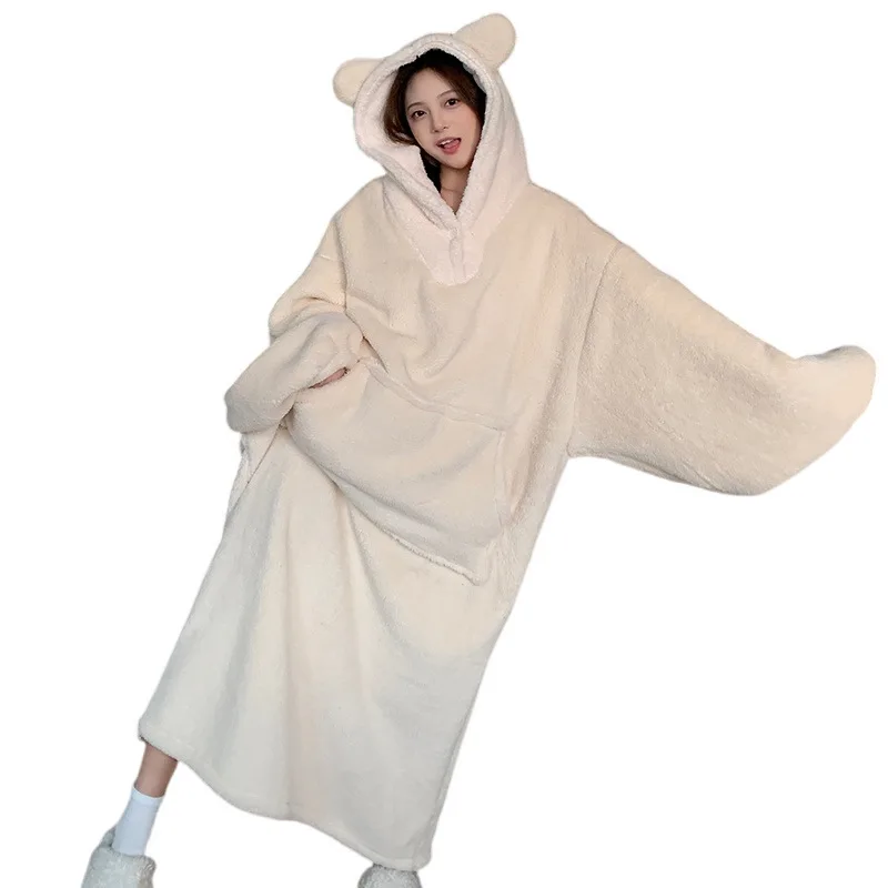 

Hooded Robe for Adults Funny Animal Onesie Pajamas Warm Coral Fleece Loungewear for Women