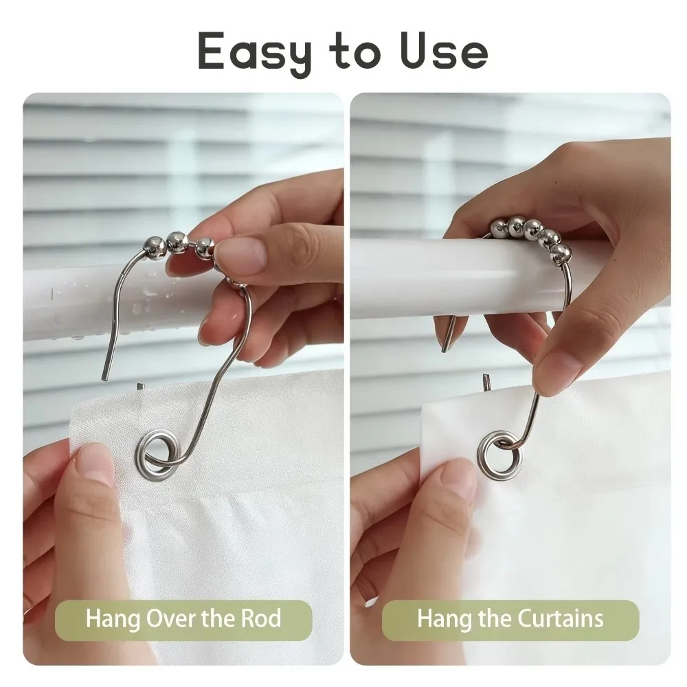 12pcs Versatile Stainless Steel Shower Curtain Hooks Hanging Design Rust Resistant Hanging Rings Curtain Hooks Bathroom