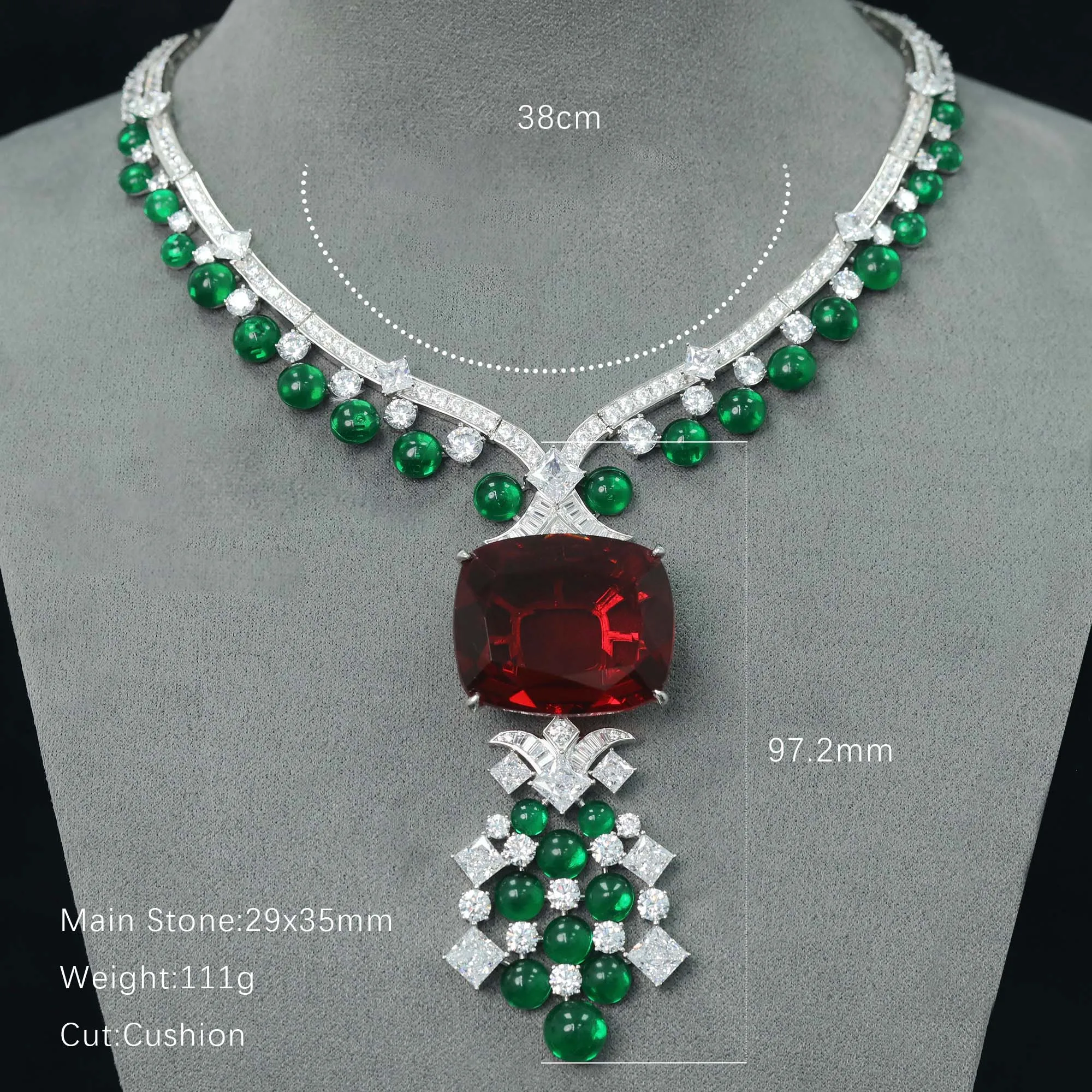 925 Sterling Silver Necklace Artificial Rubellite Cushion 29*35mm Tourmaline Vintage Royal Fine Jewelry for Women's Wedding Gift