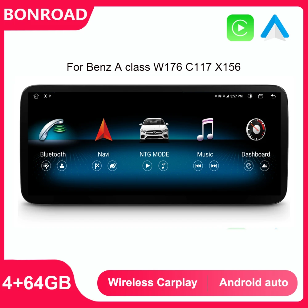 Bonroad 8+128GB Android Car Radio CarPlay GPS Navigation For Mercedes Benz A Class W176 GLA/ CLA X156 C117 Multimedia Screen