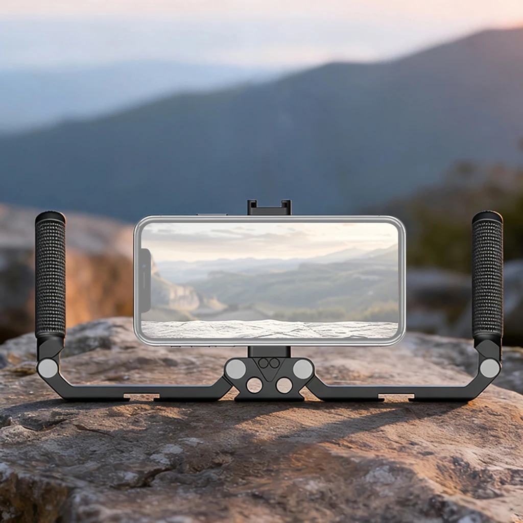 Faltbarer Telefonkäfig Videoaufnahme-Telefonstabilisator, Smartphone-Video-Rig mit Griffen für iPhone Samsung Huawei – Detail 7