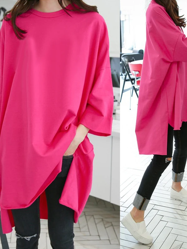 تي شيرت صيفي أمريكي ريترو فضفاض متوسط ​​الطول بأكمام قصيرة تي شيرت نسائي من القطن الخالص تي شيرت عصري وأنيق بنمط أوروبي نصف كم