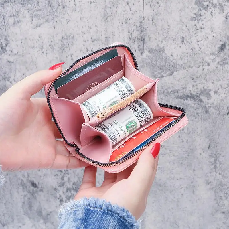 Short Zipper Coin Purse Women's Cute Flower Korean Version  Style Leather Wallet  Popularity Card Holder PU Material