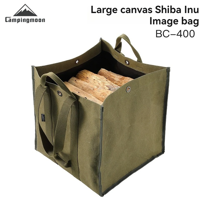 CAMPINGMOON Firewood Storage Bag, Camping Equipment Storage Bag with Double Handles, Shoulder Back, Outdoor Thick Canvas Bag