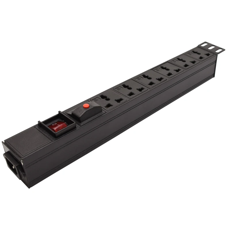 

3500W 16A overload protection LED switch Aluminum 6 AC Universal Outlets Power Strip C13 Transfer interface Adapter PDU