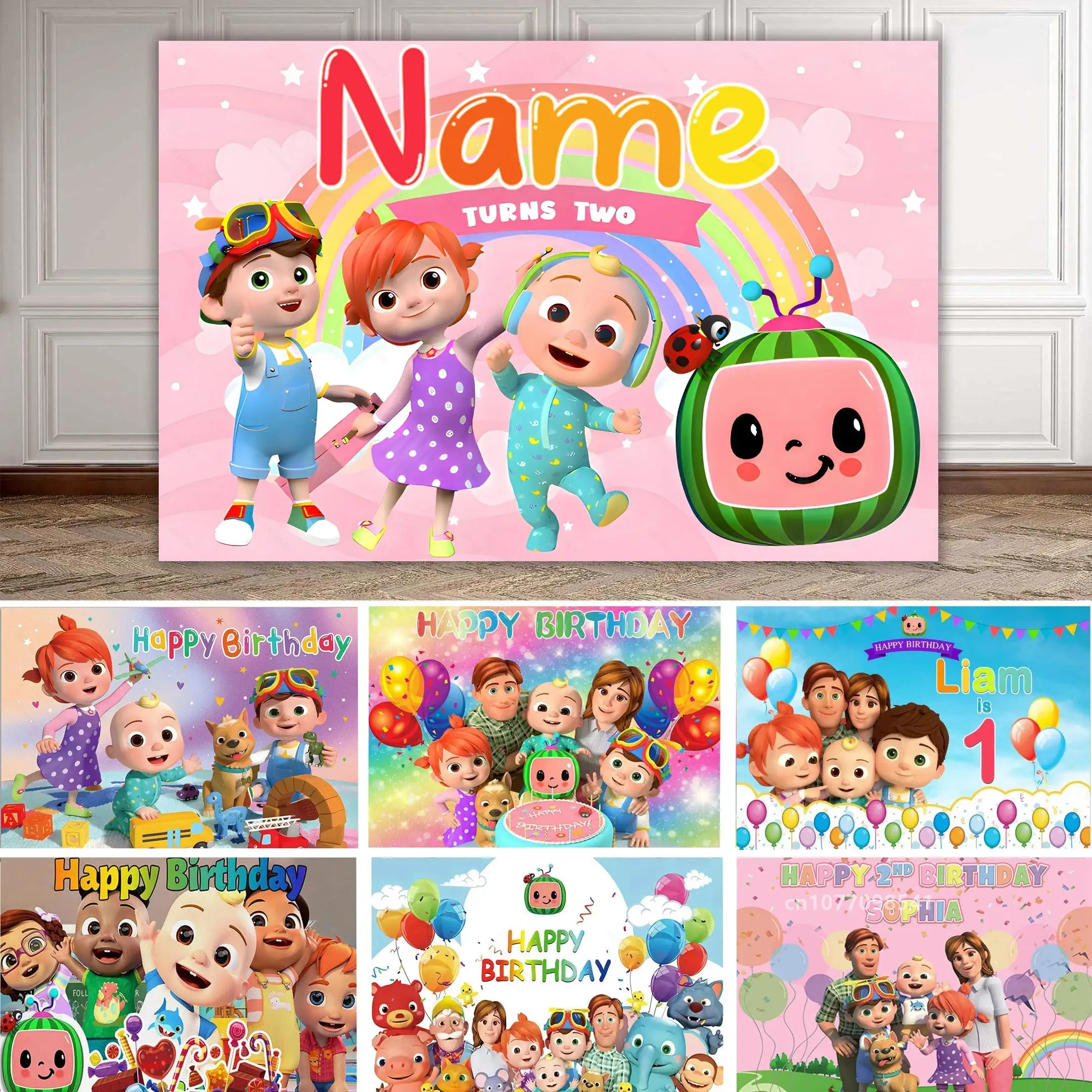 Nome personalizzato Cartoon Famiglia Colore Palloncino Torta Ragazzo Ragazza Bambini Festa di compleanno Fotografia Decorazione Sfondo Studio Puntelli