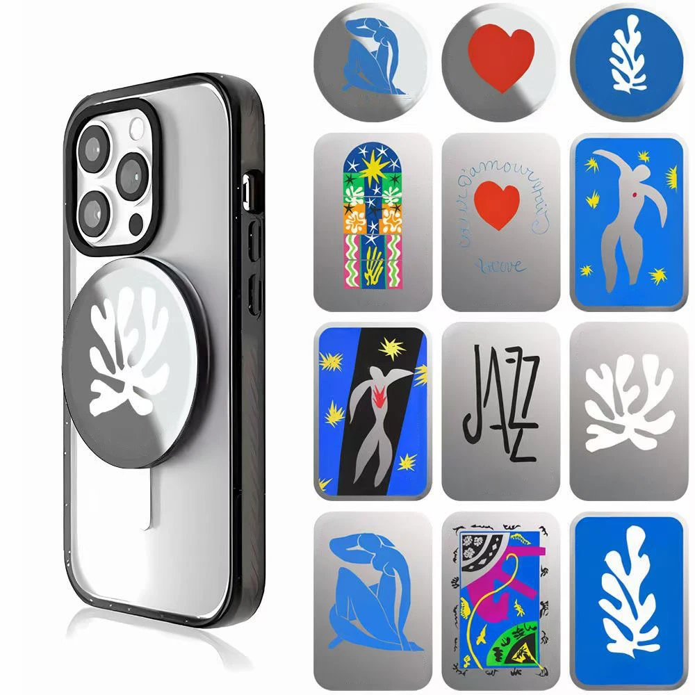 Art Illustration Heart Leaf Pattern Magnetic Phone Grip Card Holder Stand for IPhone 13 14 15 16 17 18 Pro Max Case