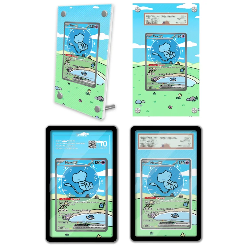 Expositor de Arte Anime para Pokémon Escarlata y Violeta Mew, Regalos de Arte Expandido del Juego Anime, Estuche Protector de Acrílico, Llavero, Nivel de Evaluación