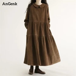Cotton Solid Color Vintage Dresses For Women 2026 Spring Autumn Casual Korean Style Fashion Elegant Dress Office Lady Clothing